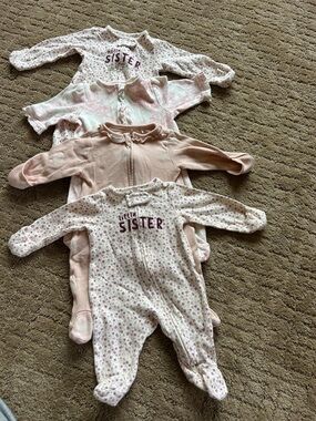 Carter's Pink Floral & Solid Baby Footed One-Pieces - Pack of 4